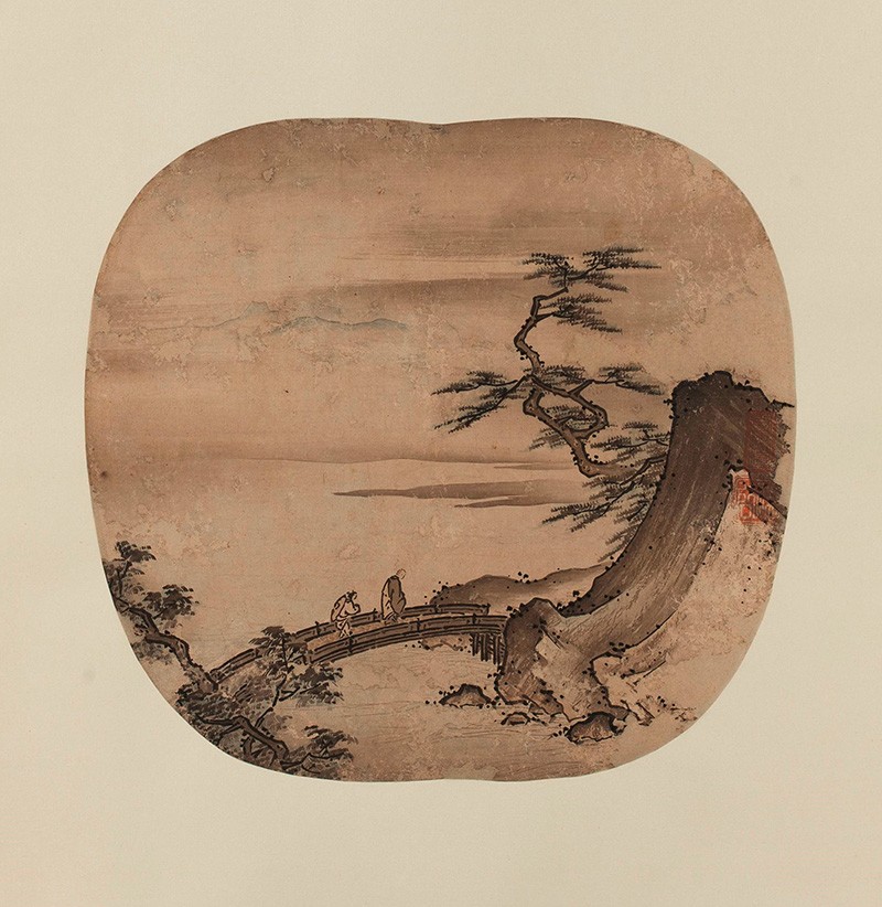 Kenkō Shōkei, Landschaft, Japan, Muromachi-Zeit, spätes 15. Jh., Fächerblatt, als Hängerolle montiert, Tusche und leichte, Farben auf Papier, 35,5 x 36 cm, Museum für Ostasiatische Kunst, Köln, © RBA