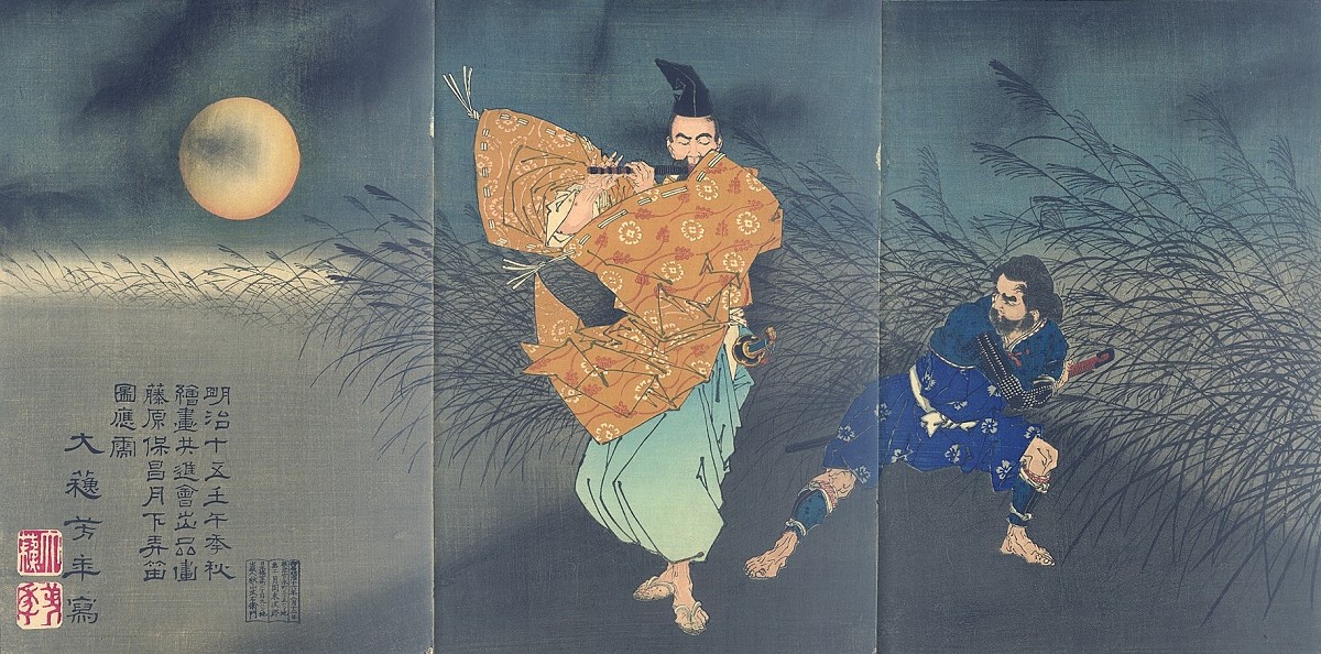 Fujiwara Yasumasa plays the flute by moonlight, 1882