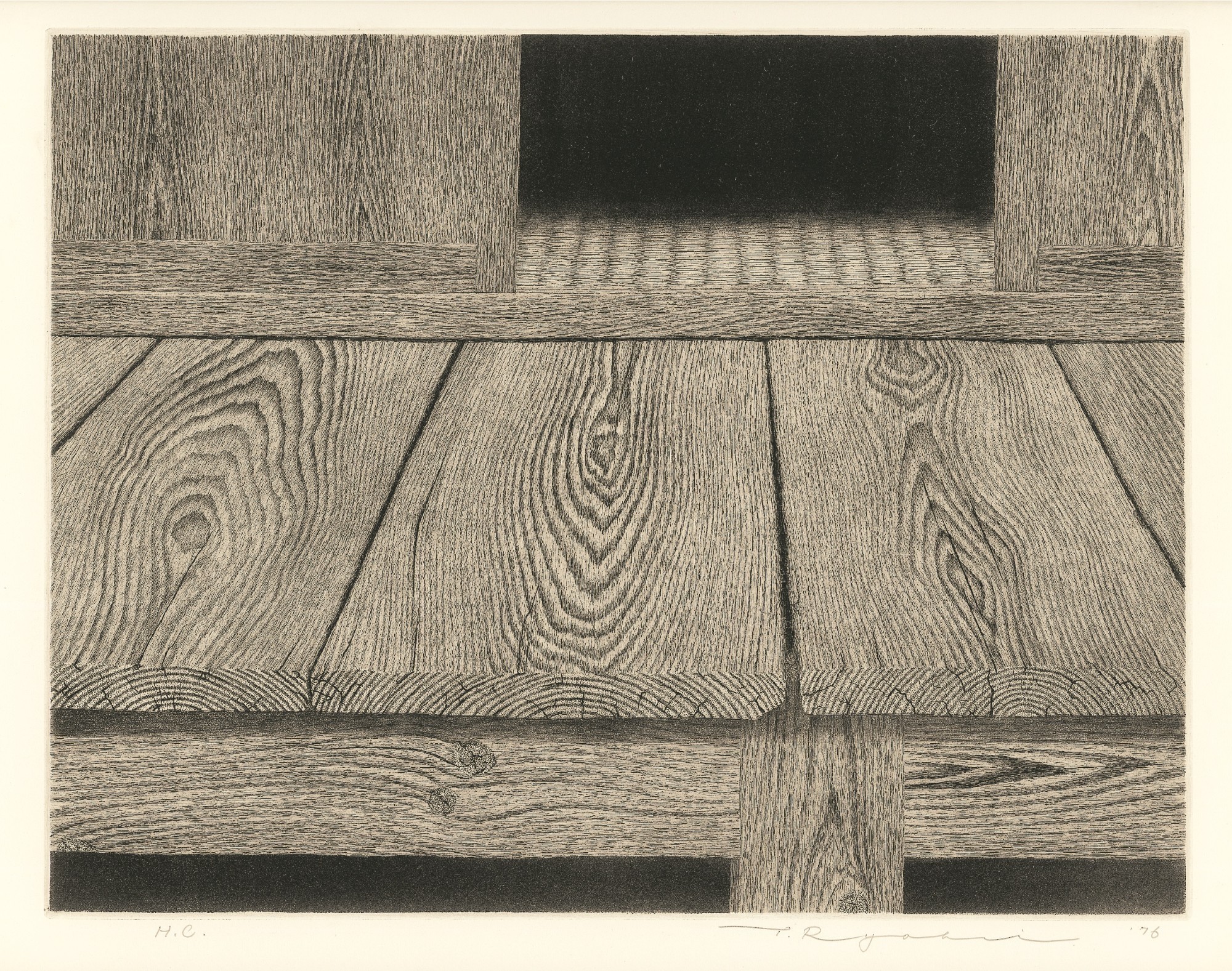 Tanaka Ryohei (1933–2019), Veranda Nr. 1, Radierung und Aquatinta, 31 × 40 cm, 1976